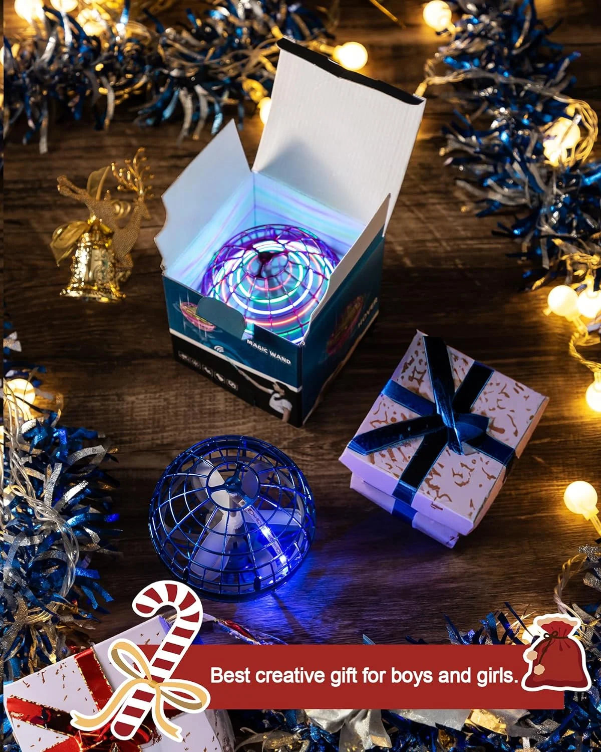 Flying Ball Toys, Hover Orb, Upgrade Flying Orb Mini Drone Floating Boomerang Ball 360°Rotating LED Light Fly Spinner Cool Toys Magic Toy Safe for Kids Teen Adults Indoor Outdoor Flying Mini Drone
