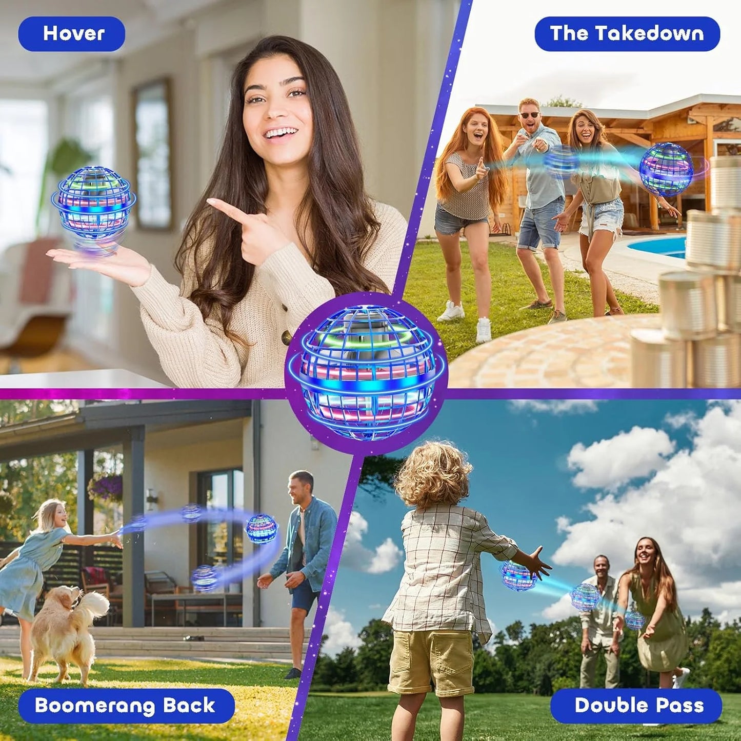 Flying Ball Toys, Hover Orb, Upgrade Flying Orb Mini Drone Floating Boomerang Ball 360°Rotating LED Light Fly Spinner Cool Toys Magic Toy Safe for Kids Teen Adults Indoor Outdoor Flying Mini Drone