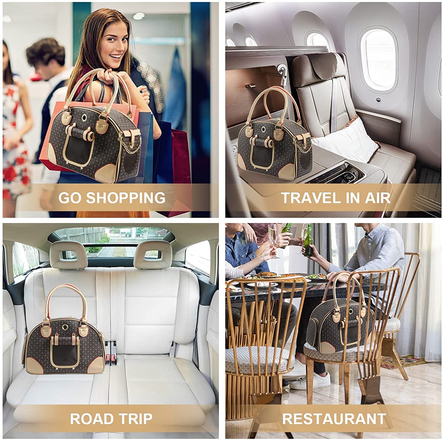 Fashion PU Leather Dog Carrier Handbag - Cat Tote Bag Pet Hiking Bag, Brown, Large 42 * 29 * 18Cm