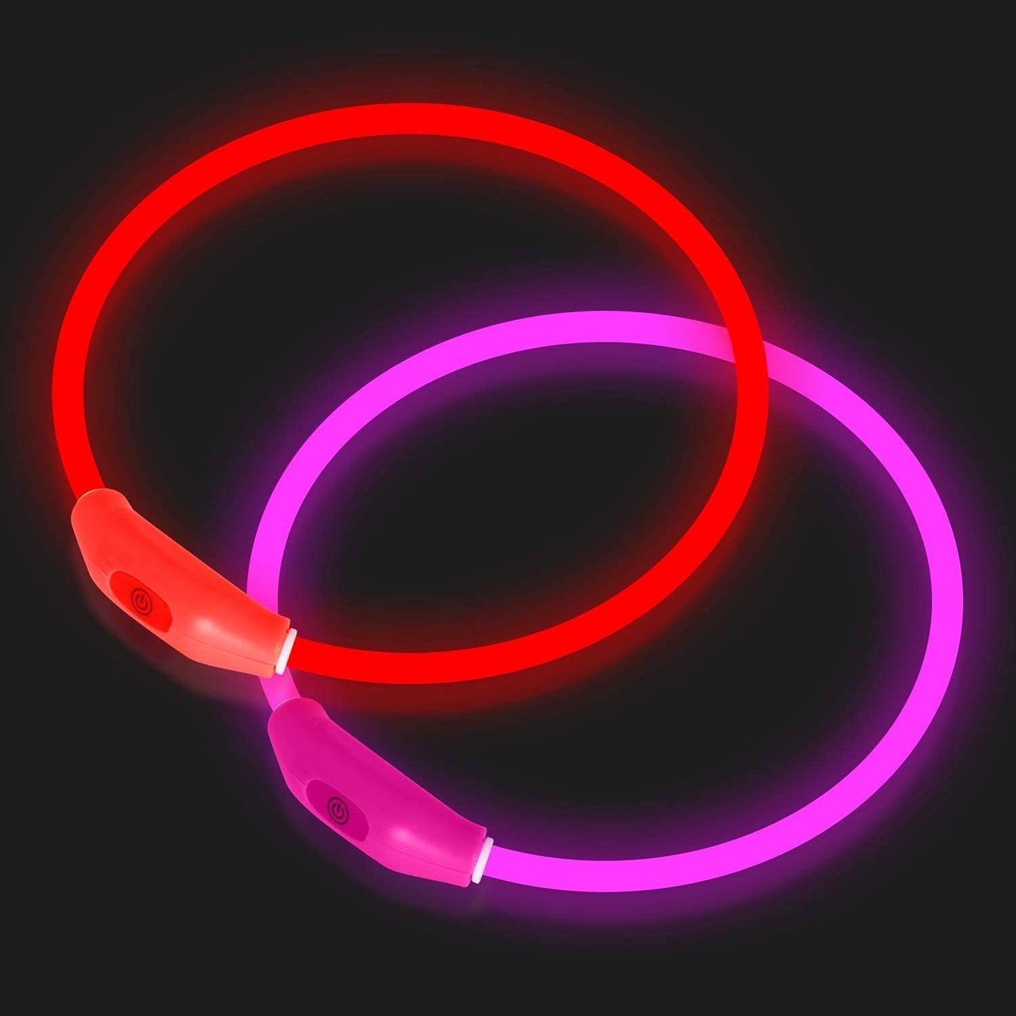 2-Pack LED Dog Collar, Light up Dog Collars,Rechargeable Dog Lights for Night Walking,Universal, Reusable Safety Necklace for Small Medium Large Dogs Red&Pink