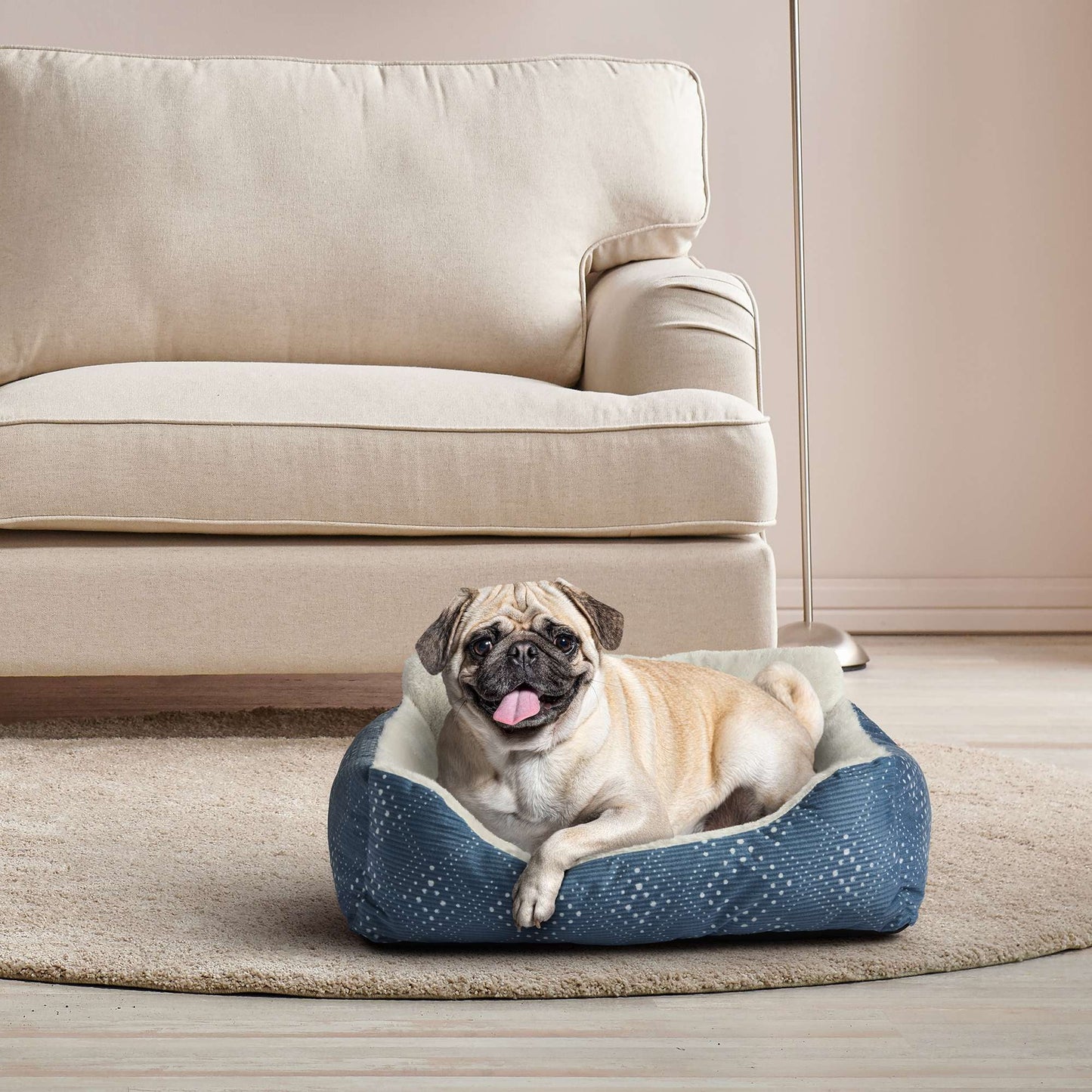 Lounger Small Dog and Cat Pet Bed, Blue 21" X 17"