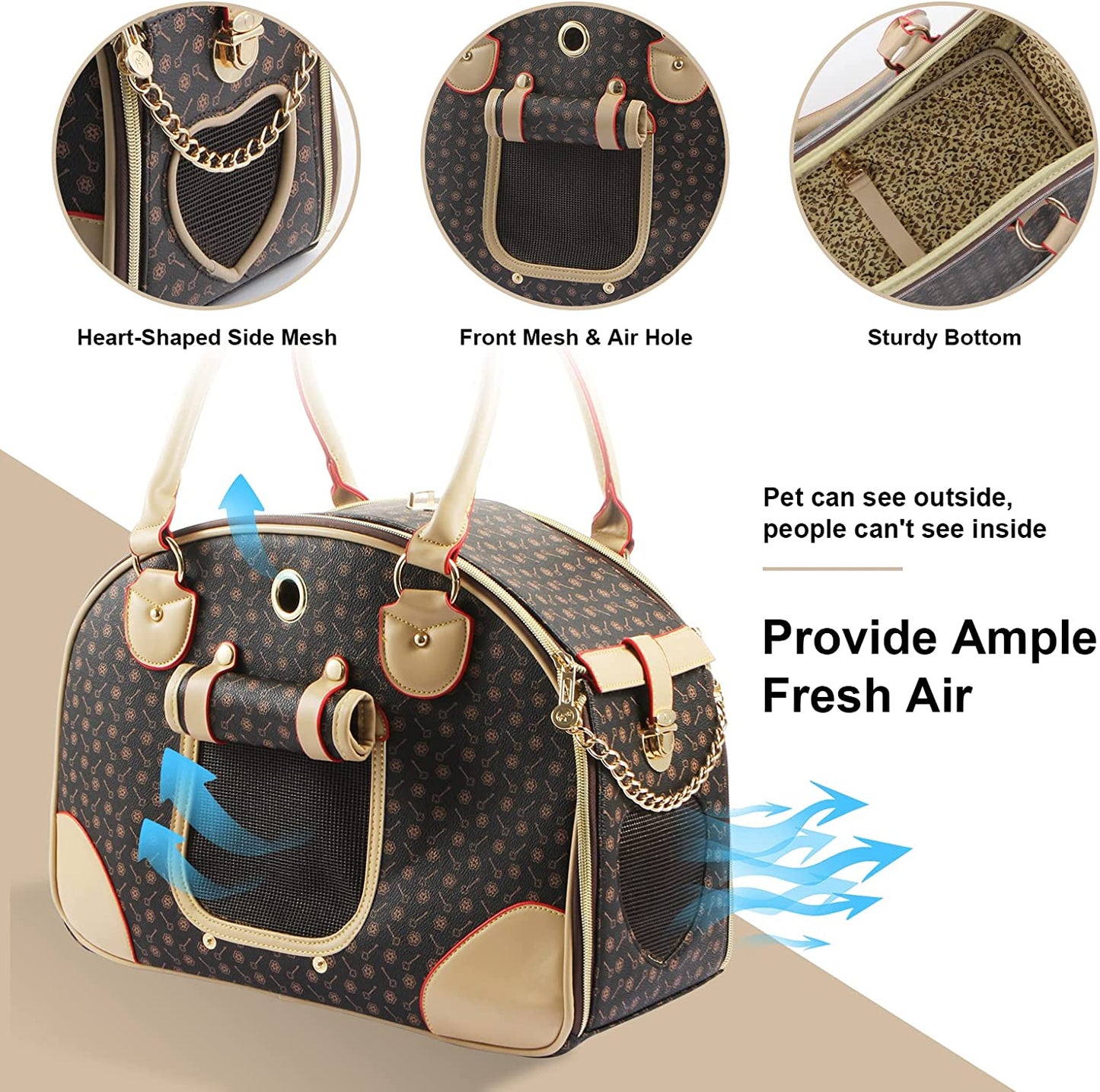 Fashion PU Leather Dog Carrier Handbag - Cat Tote Bag Pet Hiking Bag, Brown, Large 42 * 29 * 18Cm