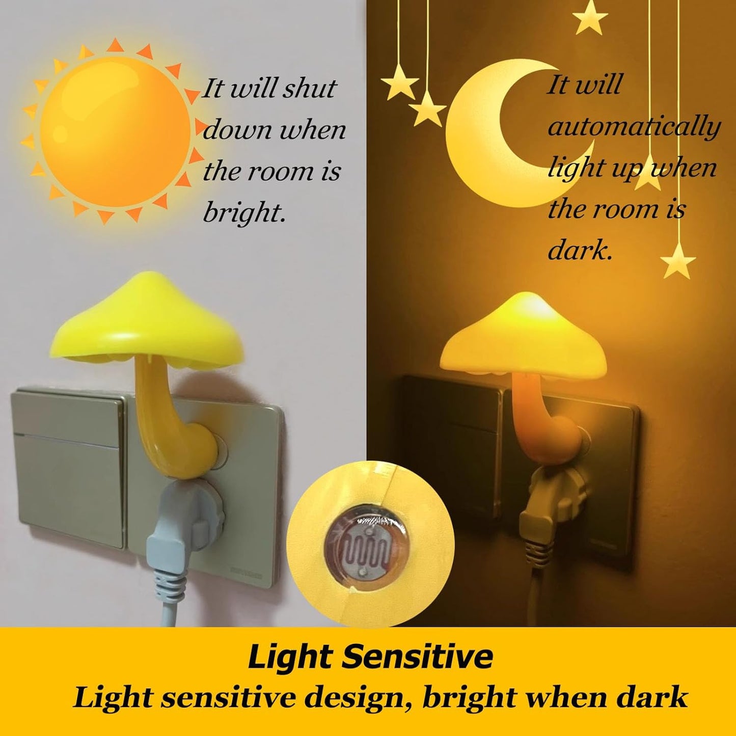 Mushroom-Shaped Energy Saving Sensor LED Night Light with Plug Yellow(Average Life Expectancy 50000H)