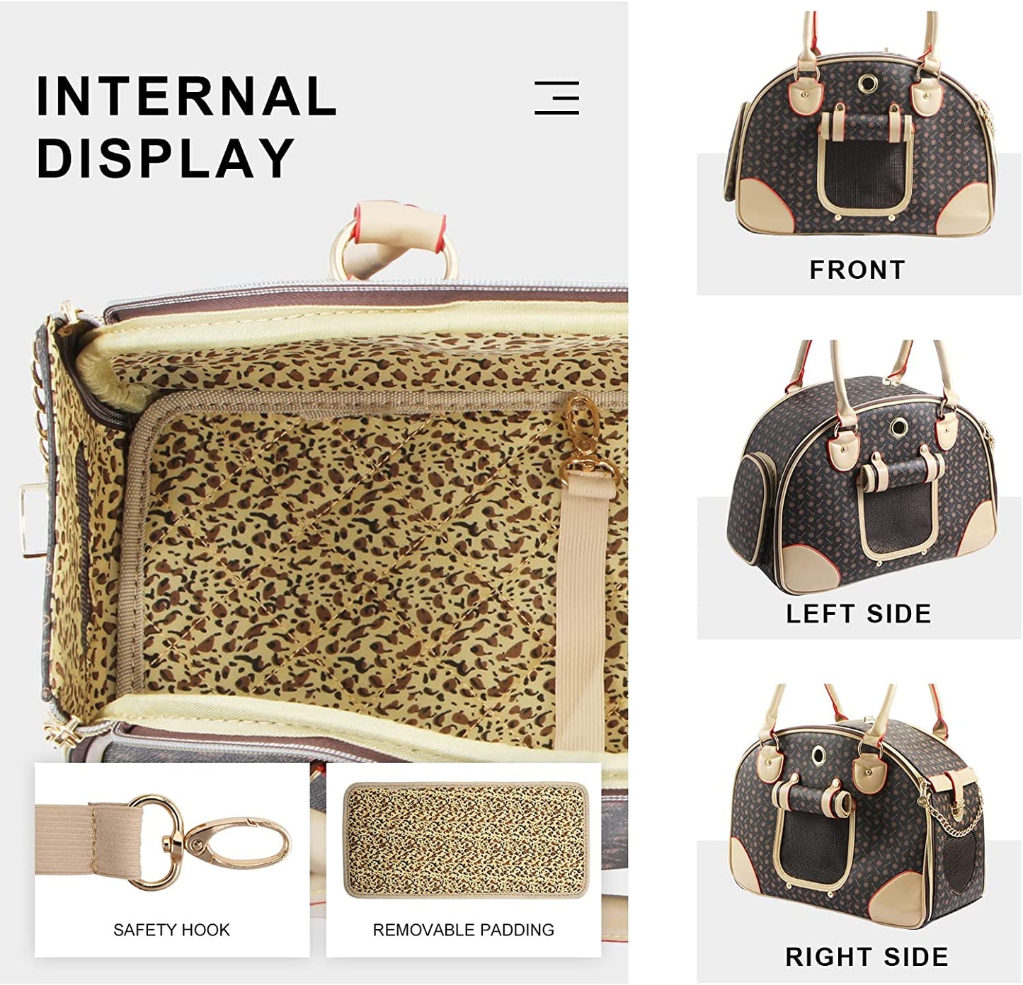 Fashion PU Leather Dog Carrier Handbag - Cat Tote Bag Pet Hiking Bag, Brown, Large 42 * 29 * 18Cm