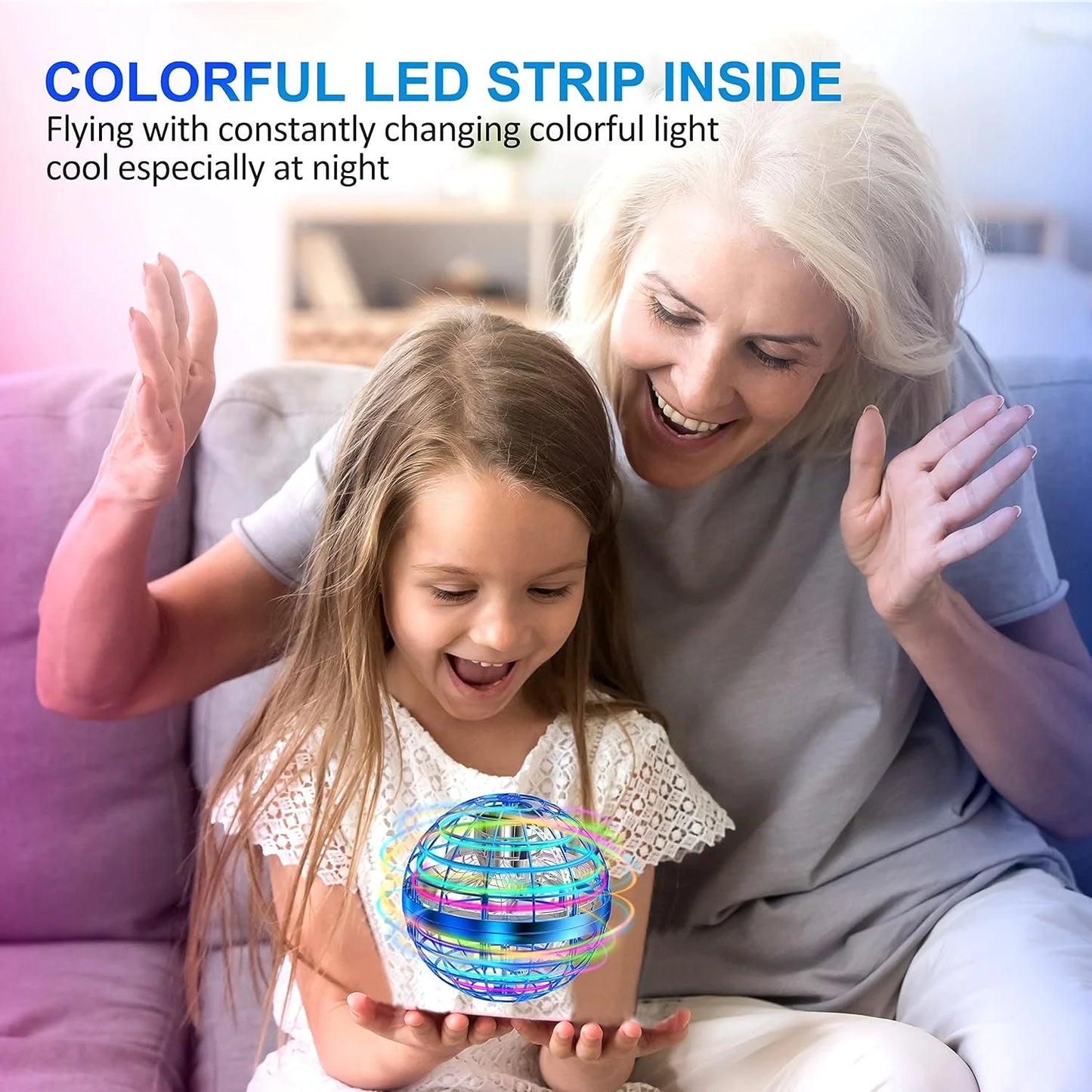 Flying Ball Toys, Hover Orb, Upgrade Flying Orb Mini Drone Floating Boomerang Ball 360°Rotating LED Light Fly Spinner Cool Toys Magic Toy Safe for Kids Teen Adults Indoor Outdoor Flying Mini Drone