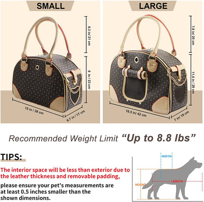 Fashion PU Leather Dog Carrier Handbag - Cat Tote Bag Pet Hiking Bag, Brown, Large 42 * 29 * 18Cm