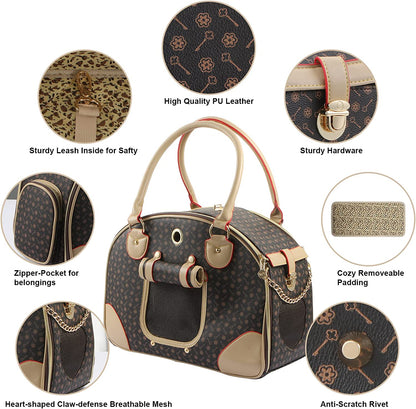 Fashion PU Leather Dog Carrier Handbag - Cat Tote Bag Pet Hiking Bag, Brown, Large 42 * 29 * 18Cm