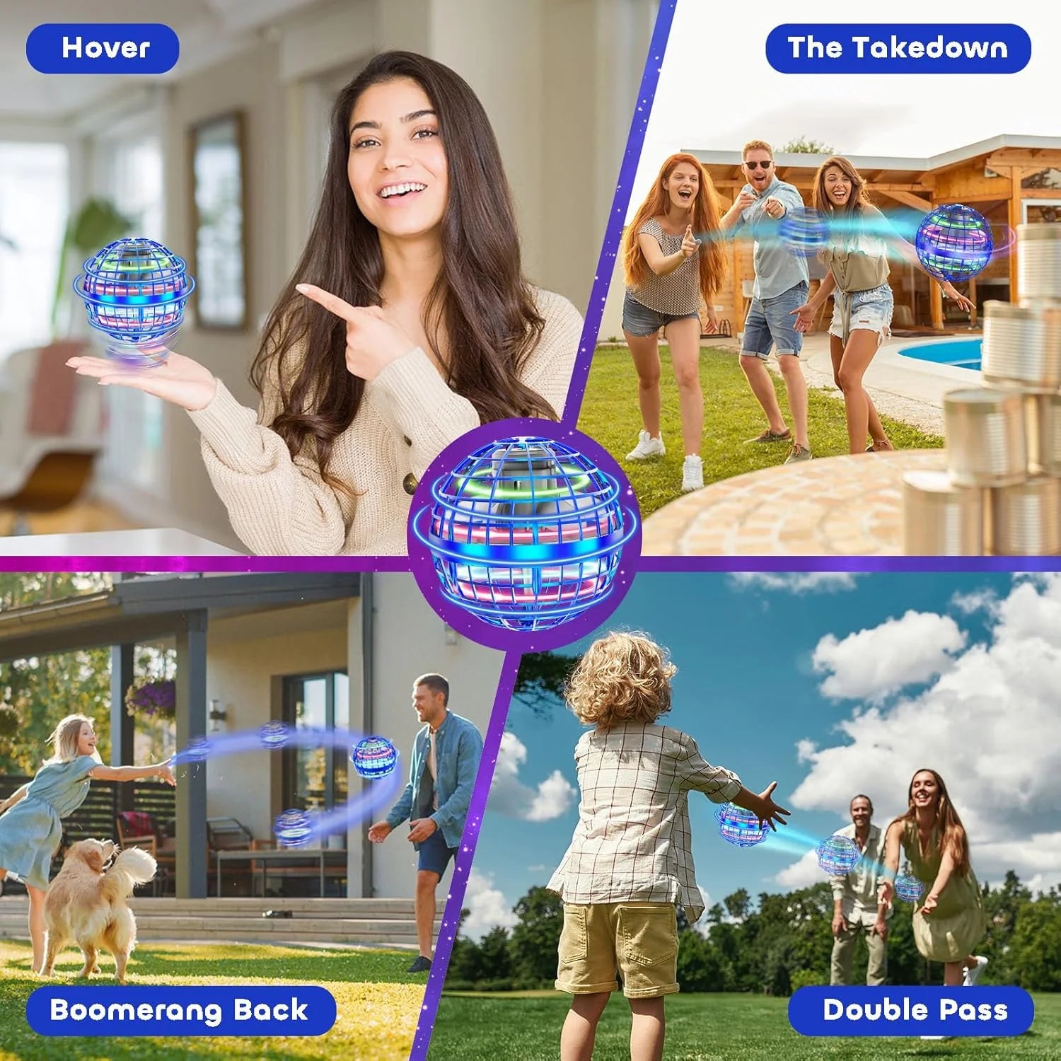Flying Ball Toys, Hover Orb, Upgrade Flying Orb Mini Drone Floating Boomerang Ball 360°Rotating LED Light Fly Spinner Cool Toys Magic Toy Safe for Kids Teen Adults Indoor Outdoor Flying Mini Drone