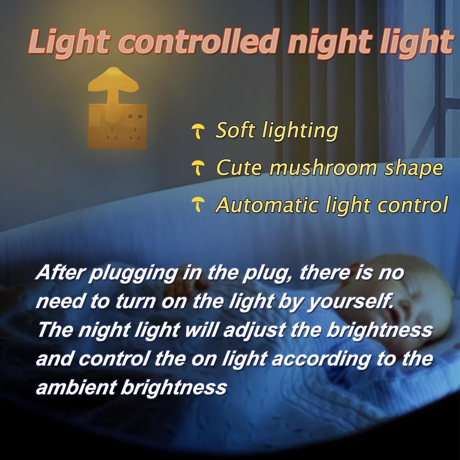 Mushroom-Shaped Energy Saving Sensor LED Night Light with Plug Yellow(Average Life Expectancy 50000H)