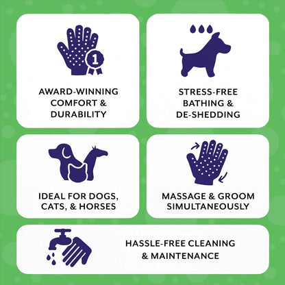Pet Grooming Gloves - Patented #1 Ranked, Award Winning Shedding, Bathing, & Hair Remover Gloves - Gentle Brush for Cats, Dogs, and Horses (Grey, Large)