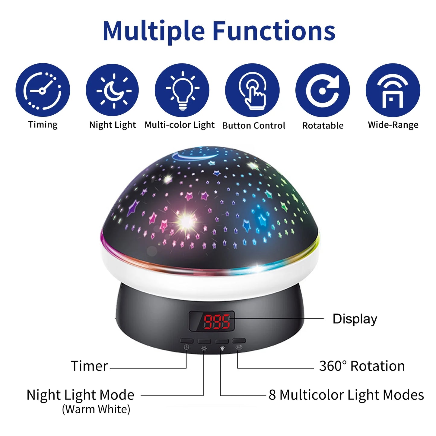 Star Projector Night Light, Baby Starry Ceiling Projection, 360° Rotating Mushroom Lamp for Bedroom Nursery Women Kids Children Gift