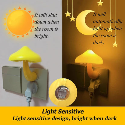 Mushroom-Shaped Energy Saving Sensor LED Night Light with Plug Yellow(Average Life Expectancy 50000H)