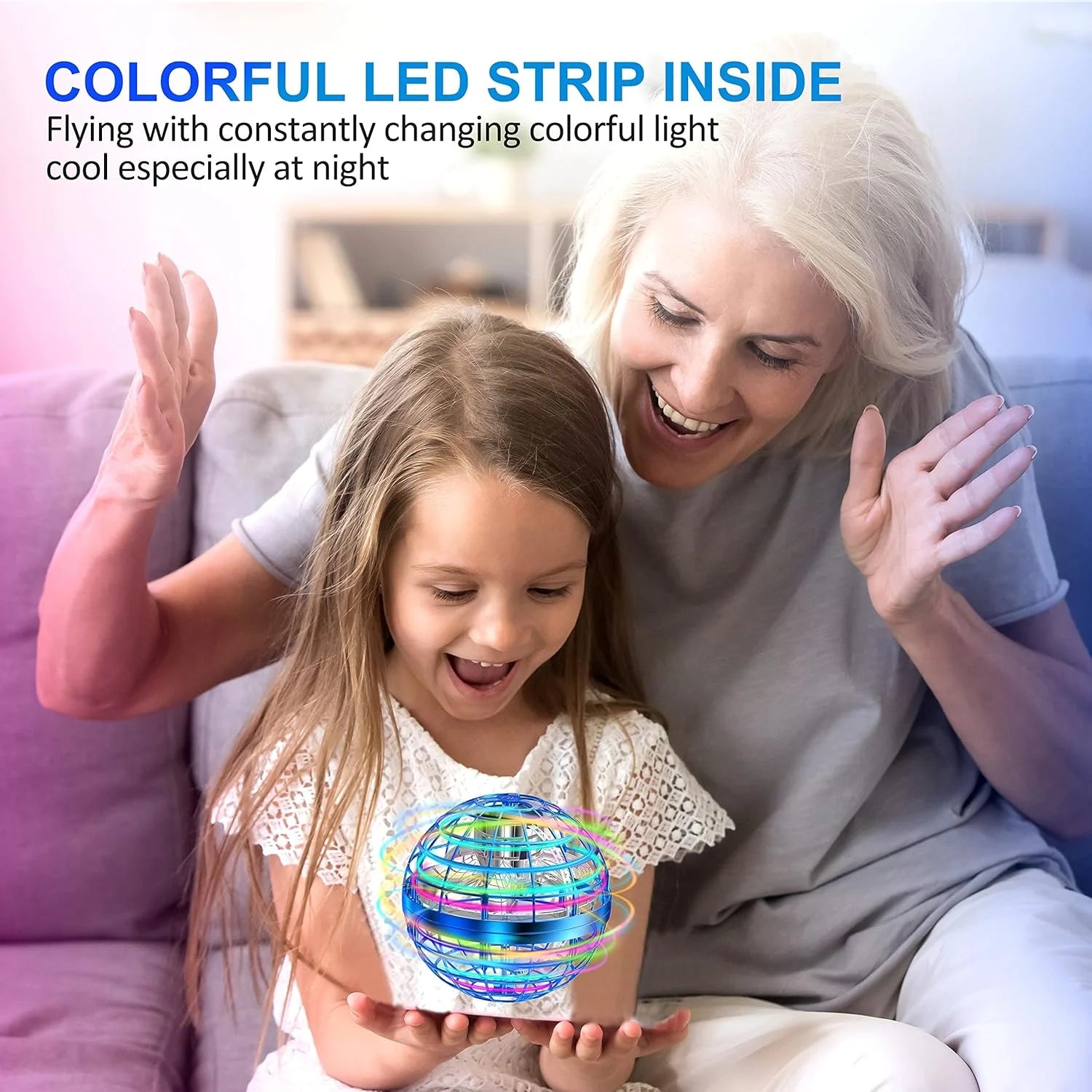 Flying Ball Toys, Hover Orb, Upgrade Flying Orb Mini Drone Floating Boomerang Ball 360°Rotating LED Light Fly Spinner Cool Toys Magic Toy Safe for Kids Teen Adults Indoor Outdoor Flying Mini Drone